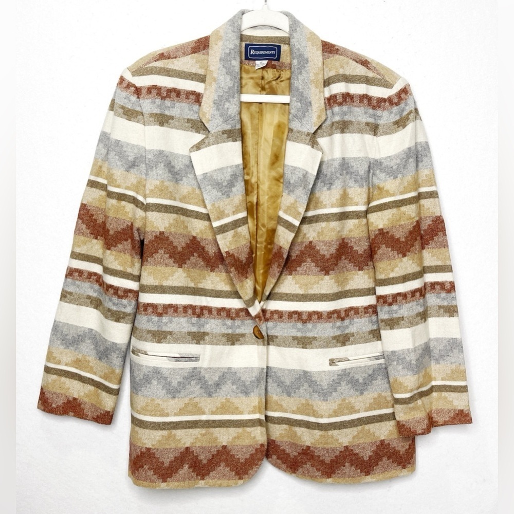 Requirements Vintage Aztec Wool Blend Career Style Blazer Jacket Boho Santa Fe